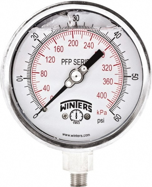 Winters PFP643950954GF. Pressure Gauge: 4" Dial, 1/4" Thread, NPT, Bottom Mount