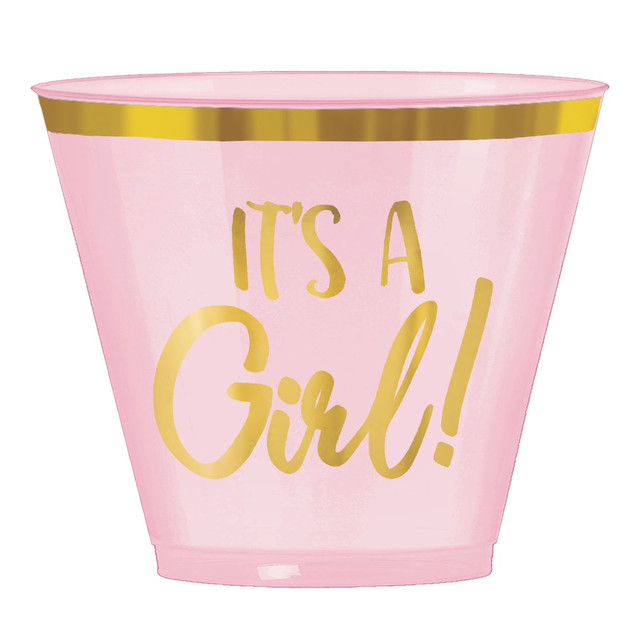 AMSCAN 352294  Oh Baby Girl Plastic Tumblers, 9 Oz, Pink, Pack Of 30 Tumblers