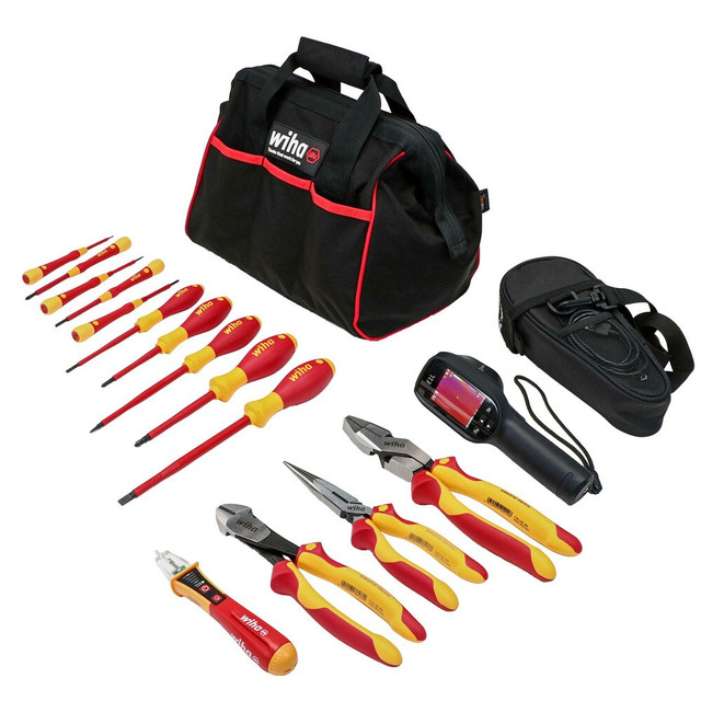 Wiha 91803 Combination Hand Tool Sets; Set Type: Thermal Inspection Kit ; Tool Type: Thermal Camera with insulated tools set ; Number Of Pieces: 15 ; Measurement Type: Inch & Metric ; Drive Size: #1; #2; 3.5 mm; 1.5 mm; 2.5 mm; 4.5 mm; 6.5 mm ; Conta