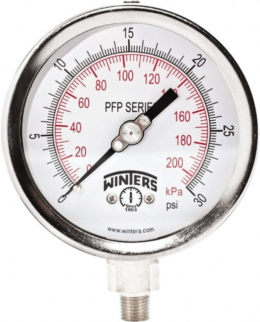 Winters PFP642950957GF. Pressure Gauge: 4" Dial, 1/4" Thread, NPT, Bottom Mount