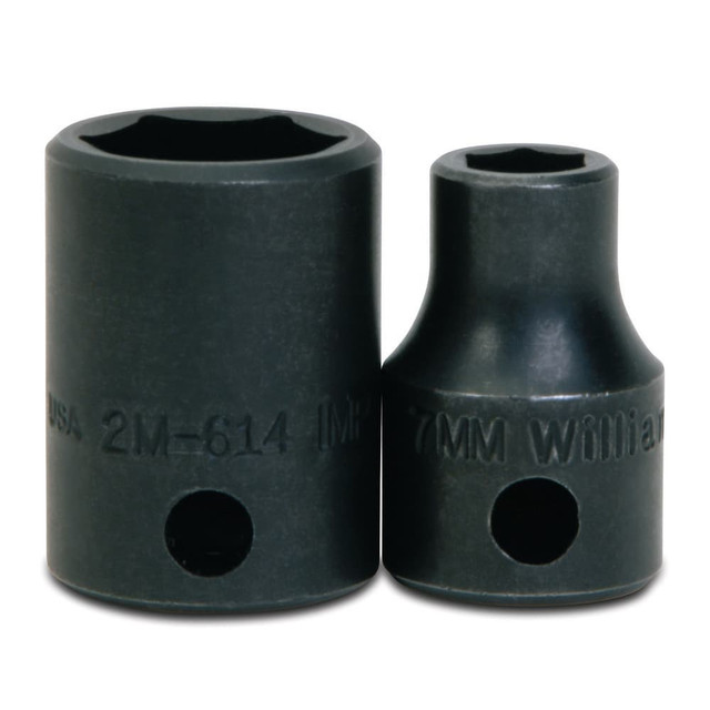 Williams 2M-614 Impact Sockets; Number Of Points: 6 ; Drive Style: Square ; Overall Length (mm): 27.78mm ; Material: Steel ; Finish: Black Oxide ; Insulated: No