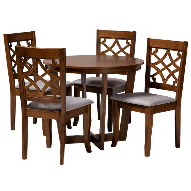 WHOLESALE INTERIORS, INC. 2721-9875-10897 Baxton Studio Tricia Dining Set, 29-15/16inH x 35-7/16inW x 35-7/16inD, Gray/Dark Brown
