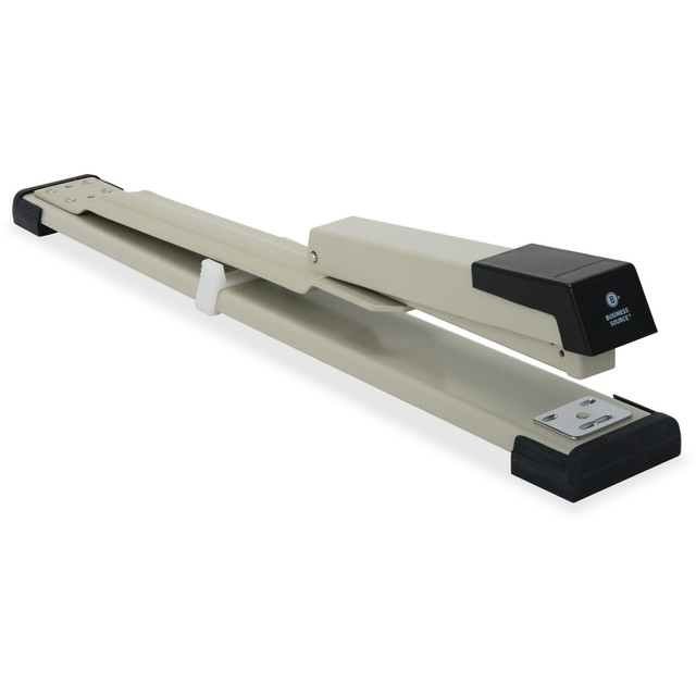 SP RICHARDS 62827 Business Source Long Reach Stapler - Staples Upto 20 Sheet of 20lb Paper - Holds Upto 210 Staple - Full Strip - Staple Size: 0.25in - 12in Throat Depth - Putty, Gray, Black - 1 Each