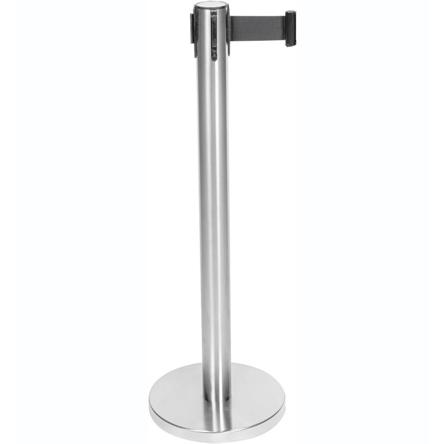 CENTRAL SPECIALTIES CO. CSL 5800SS-BLK  Stanchions With 6ft Retractable Belts, Stainless, Pack Of 2 Stanchions