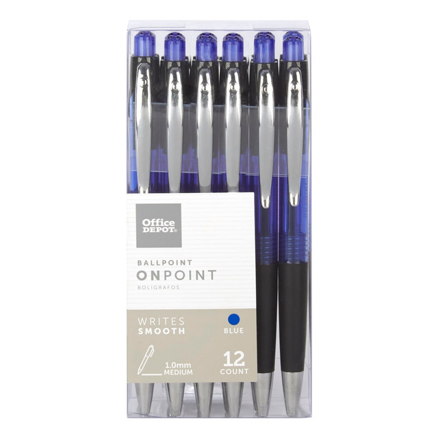 OFFICE DEPOT AH505-12-BL  Brand Soft-Grip Retractable Ballpoint Pens, Medium Point, 1.0 mm, Blue Barrel, Blue Ink, Pack Of 12