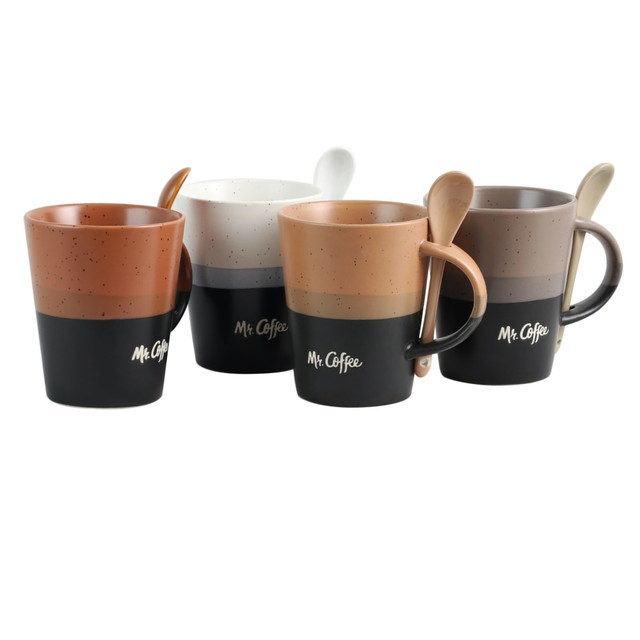 GIBSON OVERSEAS INC. Mr. Coffee 995105382M  Mug And Spoon Set, Cafe Greco, 14 Oz., Multicolor, Set Of 4 Mugs With Matching Spoons