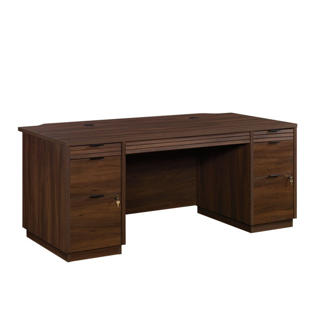 SAUDER WOODWORKING CO. 427796 Sauder Palo Alto 72inW Executive Commercial Double-Pedestal Computer Desk, Spiced Mahogany