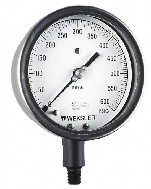 Weksler Instruments AA164PH4LW9 Pressure Gauge: 6" Dial, 1/4" Thread, NPT, Rear Flange Mount