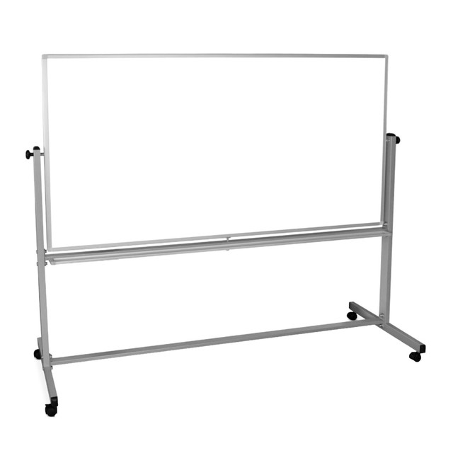 H. WILSON COMPANY MB7248WW Luxor Double-Sided Mobile Magnetic Dry-Erase Whiteboard, 72in x 48in, Aluminum Frame With Silver Finish