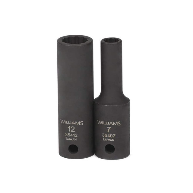 Williams JHW35411 Impact Sockets; Number Of Points: 12 ; Drive Style: Square ; Overall Length (mm): 63.5mm ; Material: Steel ; Finish: Black Oxide ; Insulated: No