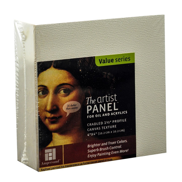 WINSOR & NEWTON APC1.5 044-2 Ampersand Artist Panel Canvas Texture Cradled Profile, 4in x 4in, 1 1/2in, Pack Of 2