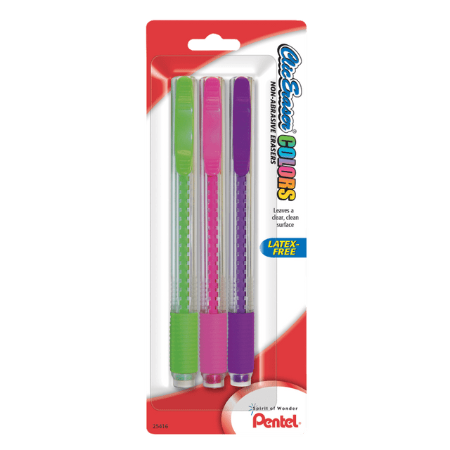 PENTEL OF AMERICA, LTD. ZE23BP3M Pentel Clic Erasers, Assorted Colors, Pack Of 3