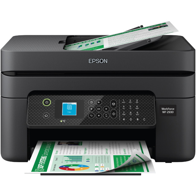 Elevate your productivity with the Epson WorkForce WF-2930, your one-stop shop for printing, scanning, copying, and faxing. Seamlessly connect via Wi-Fi or Wi-Fi Direct, and print on the go with Epson Connect, Apple AirPrint, or Google Cloud Print. Breeze through multi-page tasks with the automatic document feeder, and save paper and costs with automatic duplex printing. Enjoy sharp text and vibrant colors with up to 4800 x 1200 dpi resolution, and navigate features effortlessly with the intuitive 1.4in color touchscreen. Plus, fax documents, print directly from your smartphone or tablet, and fit this space-saving marvel into any home or office.  Print, scan, copy, and fax, conquer your tasks with one powerful device  Ditch the cables, print from anywhere with Wi-Fi, Wi-Fi Direct, and mobile printing options  Blast through multi-page tasks with the automatic document feeder and duplex printing  Experience sharp text and vibrant colors with up to 4800 x 1200 dpi resolution  This space-saving powerhouse fits seamlessly into any home or office.  Energy efficient - designed to use less energy than alternative products, potentially helping you save money and reduce your carbon footprint.