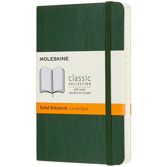 MOLESKINE 629148  Classic Soft Cover Notebook, 3-1/2in x 5-1/2in, Ruled, 192 Pages, Myrtle Green