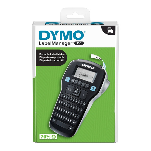 For a simple and convenient solution to labeling items, this DYMO LabelManager160 handheld label maker eliminates the need to plug in during use. Getting your entire office organized is the first step to a more productive space.  DYMO LabelManager160 handheld labeler features 1-touch Smart Keys for fast formatting. Lets you create great-looking labels. Allows you to change text size, and make text bold, italic, underlined or vertical.  Large LCD is great for previewing your labels before printing. DYMO LabelManager160 label maker is handheld, so you donT have to plug in to use.  Computer-style (QWERTY) keyboard lets you type text easily. Easy to use and affordable, this DYMO LabelManager 160 handheld labeler is a great choice for most uses.
