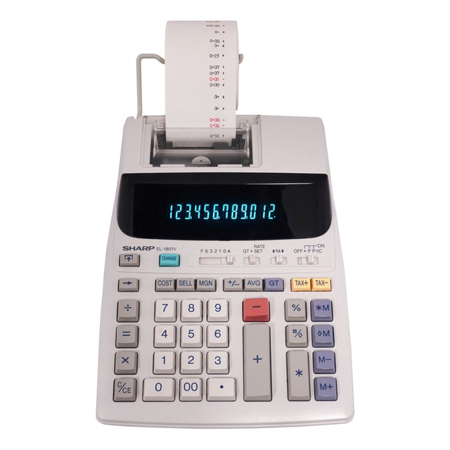 Built-in 2-color, 12-digit serial printer lets you keep records of your calculations  Large (0.44in) fluorescent display is easy to read.  Professional-style keyboard allows for easy calculations.  Compact body fits comfortably in your bag or backpack.  Performs convenient Cost/Sell/Margin calculations, as well as Grand Total and Tax functions.  Includes 1 lithium battery (installed), 1 paper roll, 1 ink roller (installed) and an operation manual.