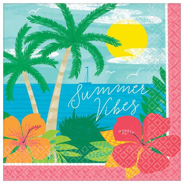 AMSCAN CO INC 711963 Amscan 2-Ply Paper Lunch Napkins, 6-1/2in x 6-1/2in, Summer Vibes, Pack Of 125 Napkins