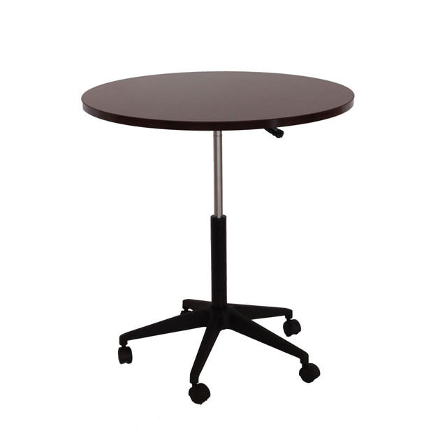 NORSTAR OFFICE PRODUCTS INC. N30-M Boss Mobile Round Height-Adjustable Table, Mahogany/Black