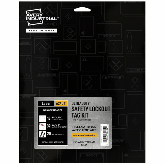 AVERY PRODUCTS CORPORATION 62404 Avery UltraDuty Hazard Warning Tag Kit - 3.25in Length x 5.75in Width - 15 / Pack - Plastic, Nylon, Vinyl - White