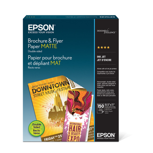 Deliver your message on Epson brochure and flyer paper. Create brochures, flyers, calendars, newsletters and more to distribute.  Brochure paper in matte is specially designed to make colors more impactful.  Flyer paper that is double sided lets you add additional text.