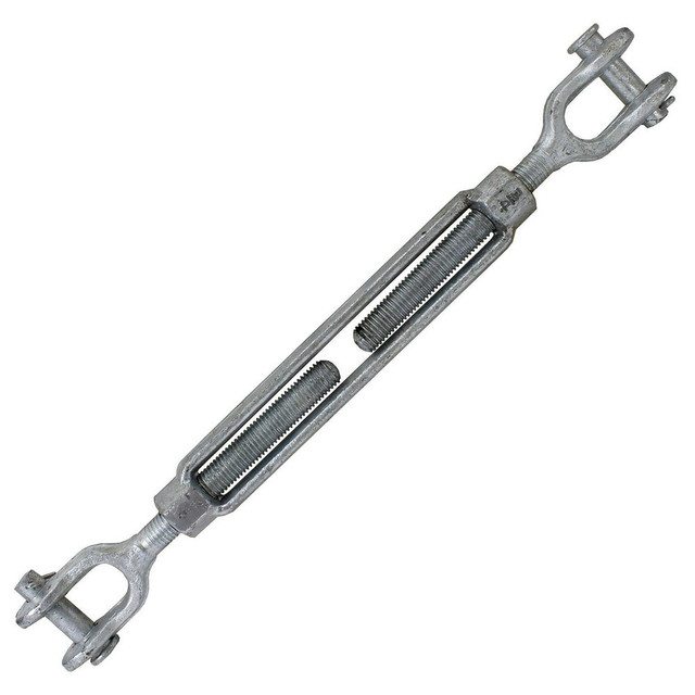 US Cargo Control JJTBGV34X9 Turnbuckles; Turnbuckle Type: Jaw & Jaw ; Working Load Limit: 5200 lb ; Thread Size: 3/4-9 in ; Turn-up: 9in ; Closed Length: 19.60in ; Material: Steel