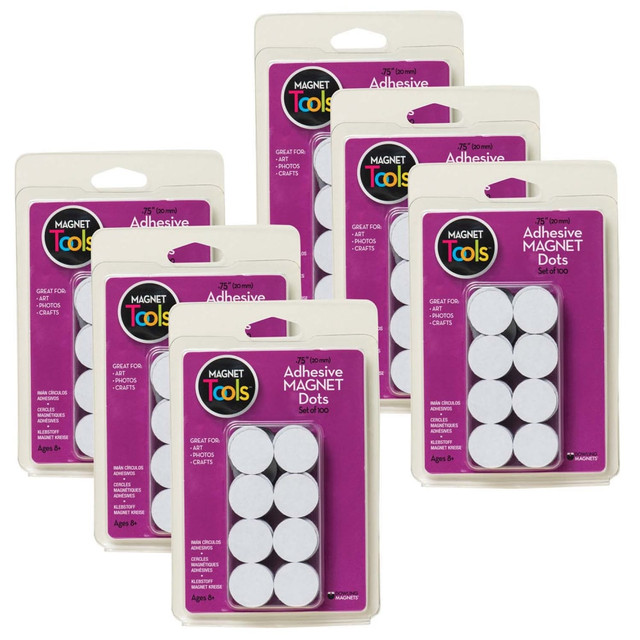 Dowling Magnets DO-735007-6  Magnet Dots, 3/4in, White, 100 Dots Per Pack, Set Of 6 Packs