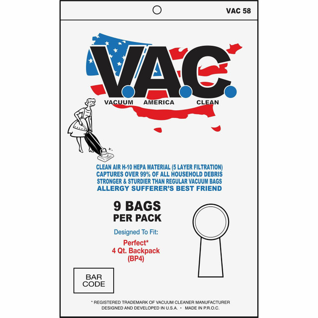 VACUUM AMERICA CLEAN V.A.C. VAC58 V.A.C. Perfect 4-Quart Backpack Vacuum Bags