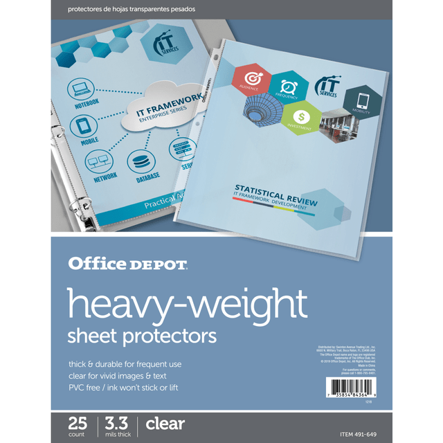 OFFICE DEPOT 491649 Brand Heavyweight Sheet Protectors, 8-1/2in x 11in, Clear, Pack Of 25 OFFICE DEPOT 491649 Brand Heavyweight Sheet Protectors, 8-1/2in x 11in, Clear, Pack Of 25
