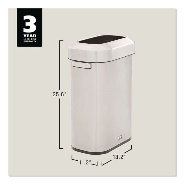 RUBBERMAID COMMERCIAL PROD. 2147581 Refine Series Waste Receptacle, 15 gal, Plastic/Stainless Steel
