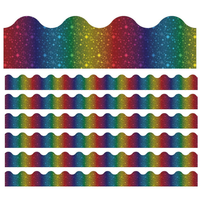 EDUCATORS RESOURCE Carson Dellosa Education CD-108396-6  Scalloped Border, Sparkle + Shine Rainbow Foil, 39ft Per Pack, Set Of 6 Packs