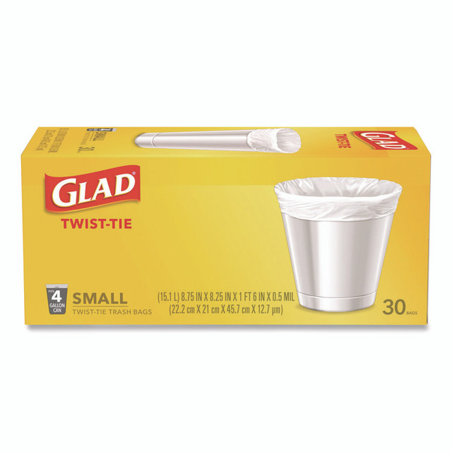 CLOROX SALES CO. Glad® 78817EA Small Twist-Tie Trash Bags, 4 gal, 0.74 mil, 23 x 21.63, White, 30/Box
