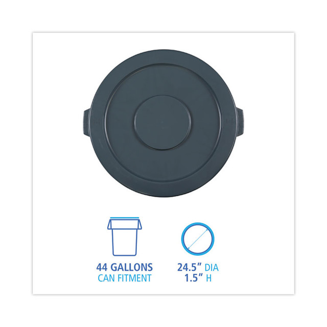 BOARDWALK 44GLWRLIDGRA Lids for 44 gal Waste Receptacles, Flat-Top, Round, Plastic Gray