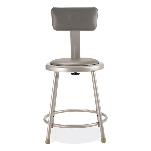 NATIONAL PUBLIC SEATING NPS® 6418B 6400 Series Heavy Duty Vinyl Padded Stool with Backrest, Supports 300 lb, 18" Seat Height, Gray Seat, Gray Back, Gray Base