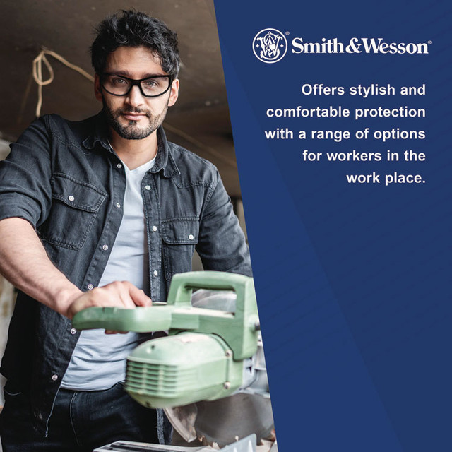 SMITH AND WESSON & 19836 Code 4 Safety Glasses, Black Polycarbonate Frame, Smoke Polycarbonate Lens, 12/Box