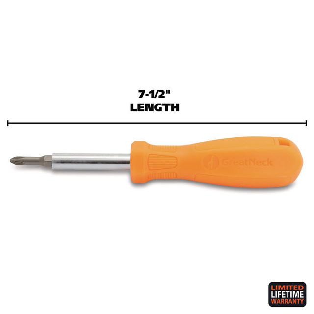 GREAT NECK SAW MFG. SD4BC 4 in-1 Screwdriver w/Interchangeable Phillips/Standard Bits, Assorted Colors