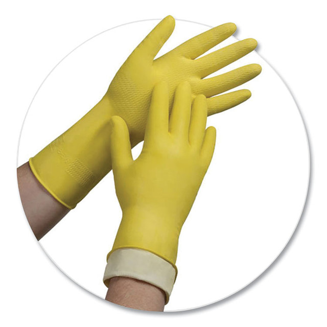 TRADEX INTERNATIONAL AMBITEX® LSM6500 Pro L6500 Series Flock-Lined Latex Gloves, 12" Long, Small, Yellow, 12 Pairs