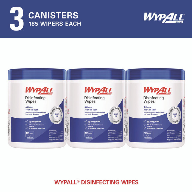 KIMBERLY CLARK WypAll® 54481 Disinfecting Wipes, 1-Ply, 5.16 x 8.5, Fresh Scent, White, 185 Sheets/Canister, 3 Canisters/Carton