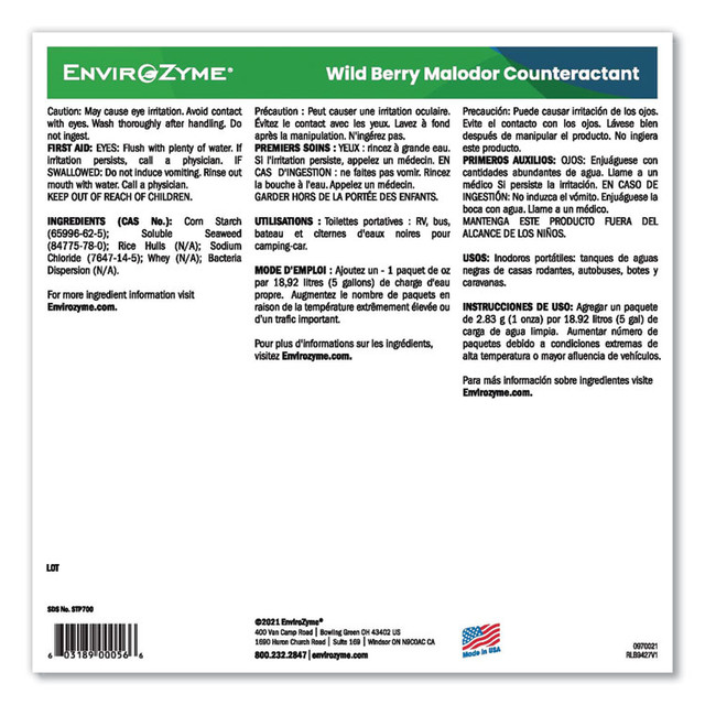 BETCO CORPORATION Z700P1500 Wildberry Malodor Counteractant, Wildberry Scent, 1 oz Pouch, 800 Pouches