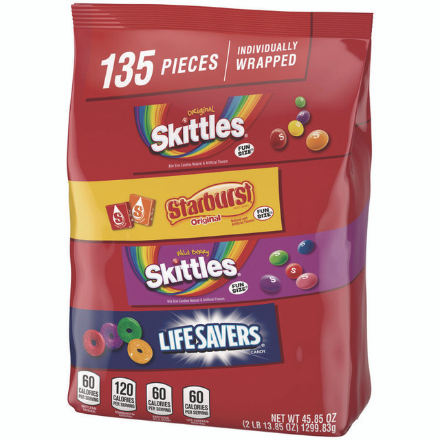 MARS, INC. 29689 Skittles, Starburst and Life Savers Fun Size Fruity Candy Assortment, 45.85 oz Bag, 135 Pieces, Individually Wrapped