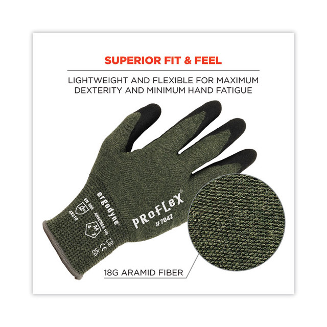 TENACIOUS HOLDINGS, INC. ergodyne® 10333 ProFlex 7042 ANSI A4 Nitrile-Coated CR Gloves, EN388: 4X41D, 9" Long, Medium, Green, 12 Pairs