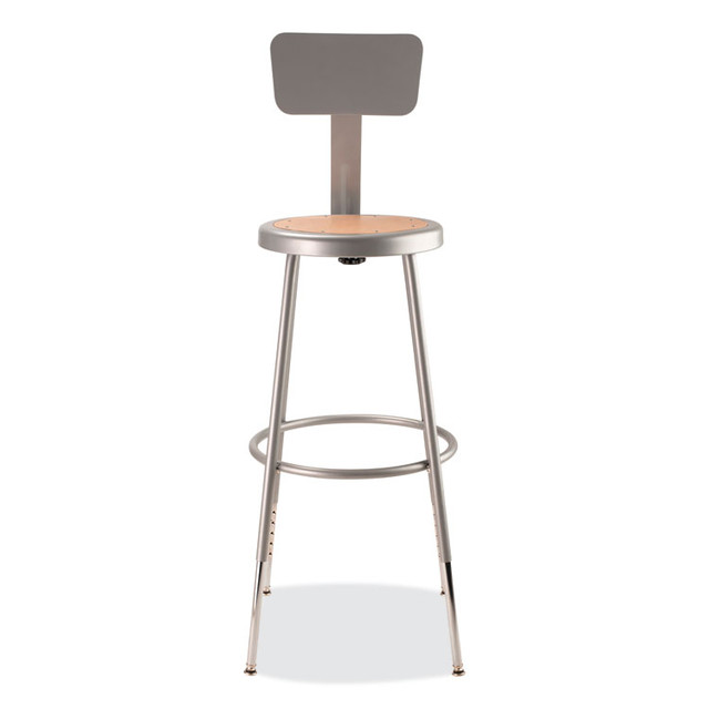 NATIONAL PUBLIC SEATING NPS® 6224HB 6200 Series 25" to 33" Height Adjustable Heavy Duty Stool with Backrest, Supports Up to 500 lb, Brown Seat, Gray Base
