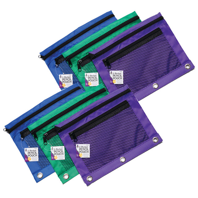CHARLES LEONARD INC. CHL76359 Charles Leonard Mesh Front Pencil Pouches, 10in x 7-5/8in, Assorted Colors, Pack Of 6 Pouches CHARLES LEONARD INC. CHL76359 Charles Leonard Mesh Front Pencil Pouches, 10in x 7-5/8in, Assorted Colors, Pack Of 6 Pouches