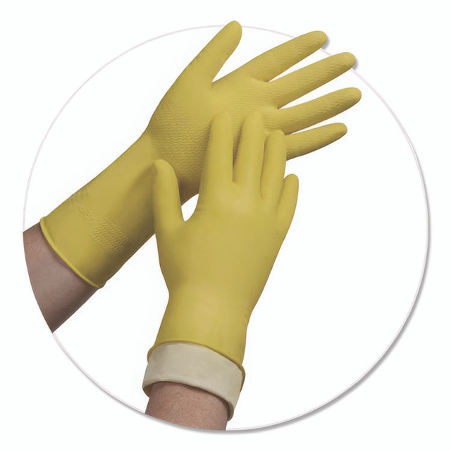 TRADEX INTERNATIONAL AMBITEX® LMD6500 Pro L6500 Series Flock-Lined Latex Gloves, 12" Long, Medium, Yellow, 12 Pairs