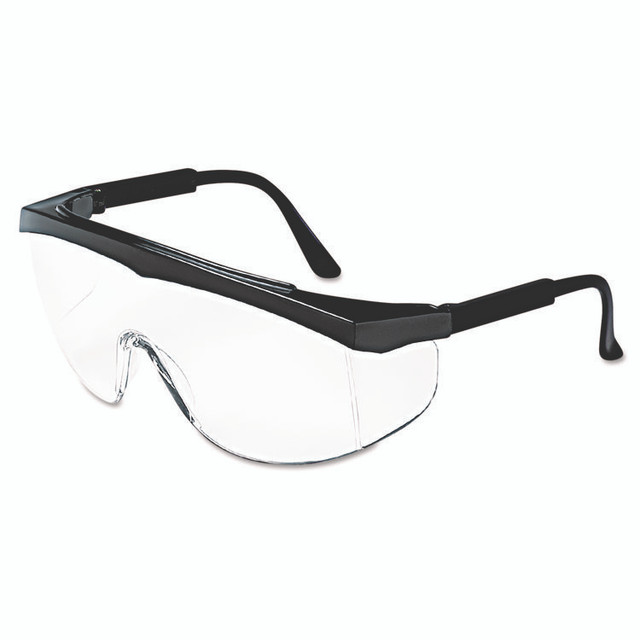 MCR SAFETY SS110 Stratos Safety Glasses, Black Frame, Clear Lens, 12/Box