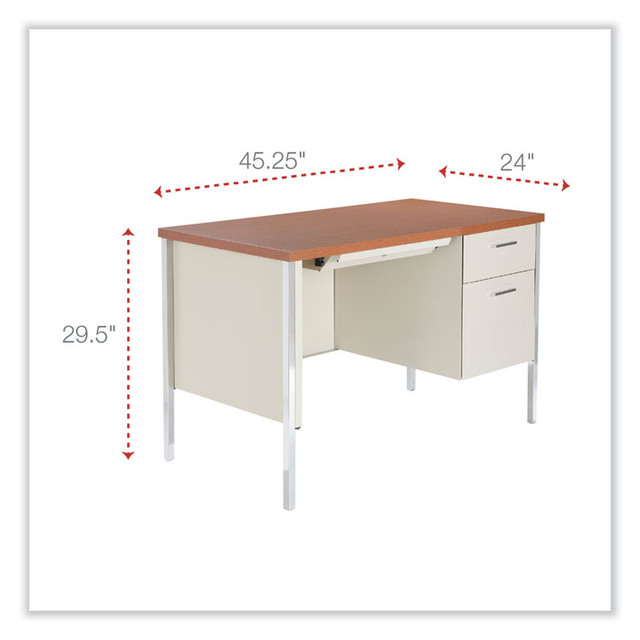 ALERA SD4524PC Single Pedestal Steel Desk, 45.25" x 24" x 29.5", Cherry/Putty, Chrome-Plated Legs