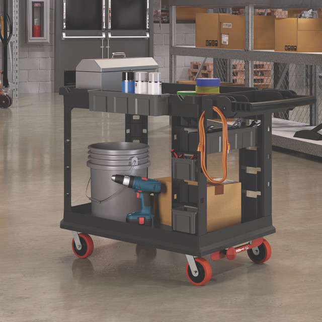 SUNCAST CORPORATION Commercial® PUCHD2645 Heavy Duty Plus Utility Cart, Plastic, 2 Shelves, 6 Bins, Capacity, 26.5" x 48.78" x 34.81", Black