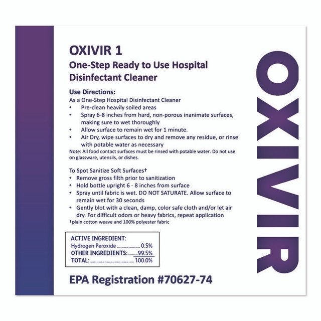 DIVERSEY 9D12226631 Oxivir Five 16 Concentrate Replacement Bottle, 32 oz, White