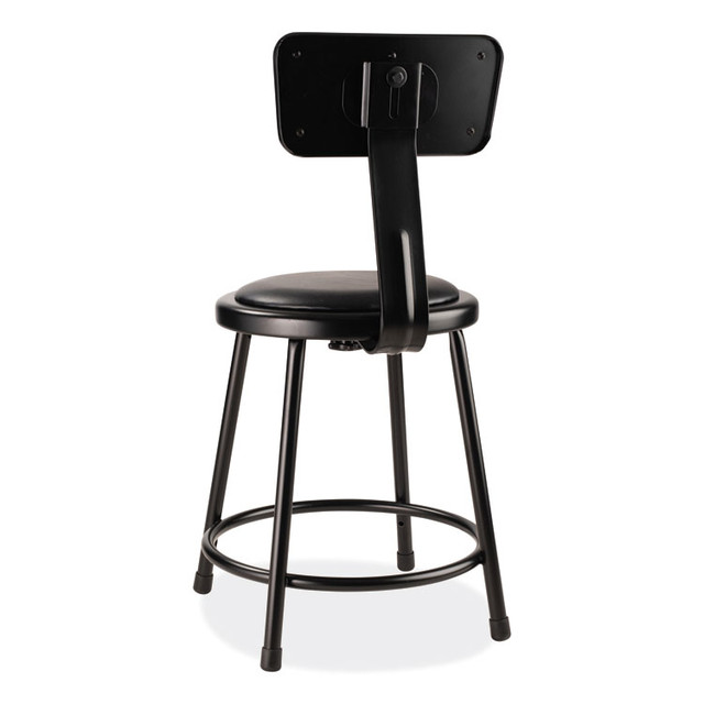 NATIONAL PUBLIC SEATING NPS® 6418B10 6400 Series Heavy Duty Vinyl Padded Stool with Backrest, Supports 300 lb, 18" Seat Height, Black Seat, Black Back, Black Base