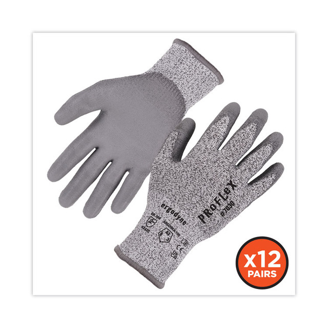 TENACIOUS HOLDINGS, INC. ergodyne® 10454 ProFlex 7030 ANSI A3 PU Coated CR Gloves, EN388: 4X42C, 9" Long, Large, Gray, 12 Pairs