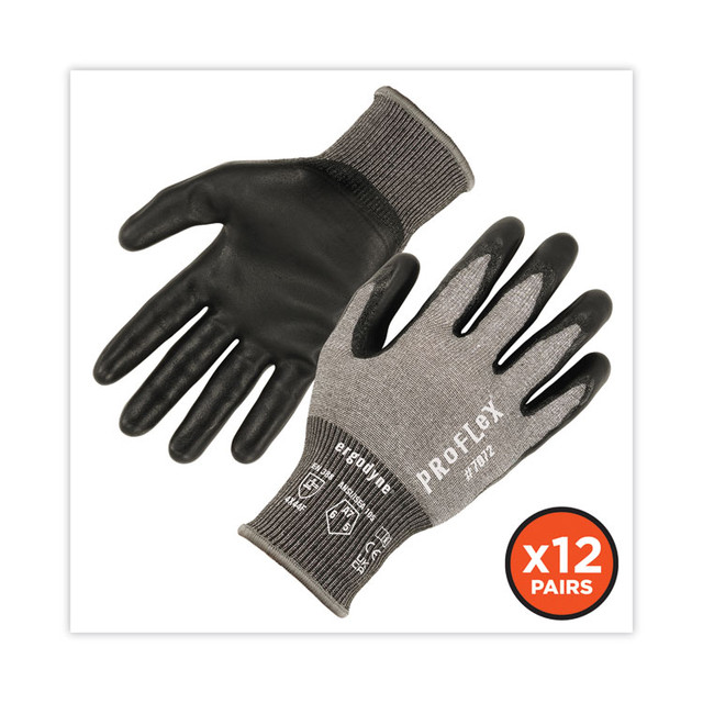 TENACIOUS HOLDINGS, INC. ergodyne® 10303 ProFlex 7072 ANSI A7 Nitrile-Coated CR Gloves, EN388: 4X44F, 9" Long, Medium, Gray, 12 Pairs